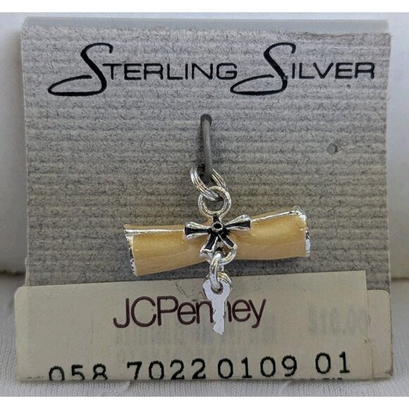 2 Sterling Silver Charms Graduation Cap Diploma Hat Pendant Grad Gift Deadstock - Picture 2 of 11